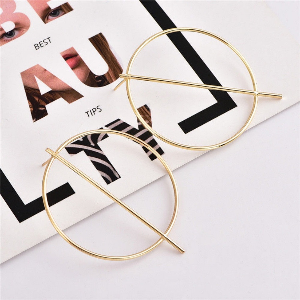 NWOT Gold Geometric Hoop Earrings - Picture 5 of 8